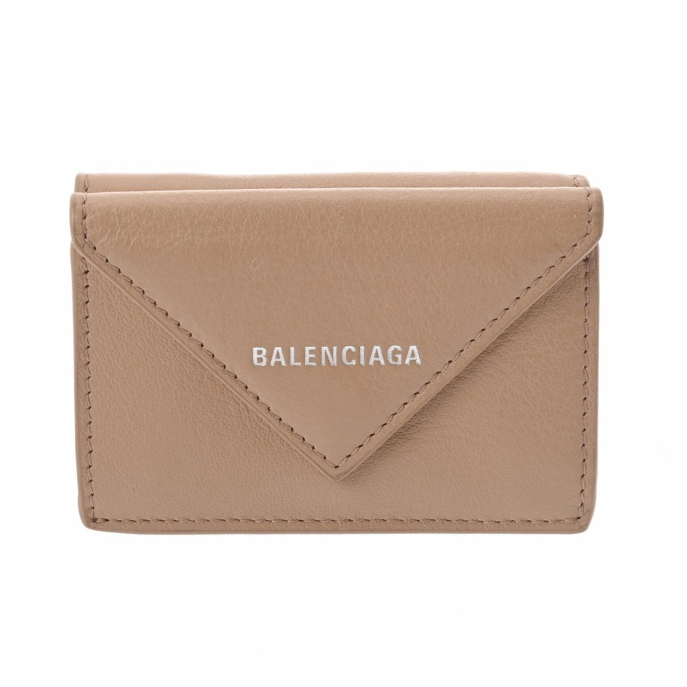 BALENCIAGA Paper Wallet Beige Leather Tri fold